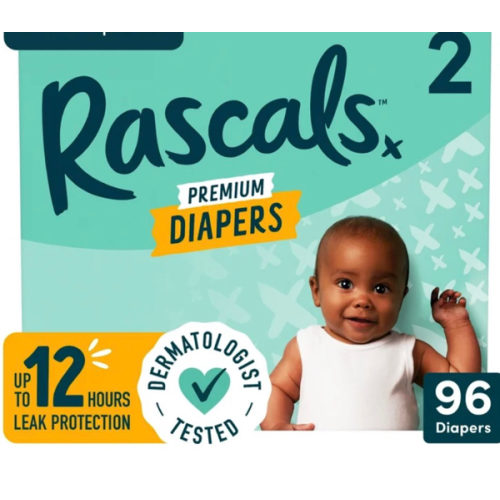 Rascals Premium Pañales Absorbentes para Bebé Talla 2, 96 Unidades