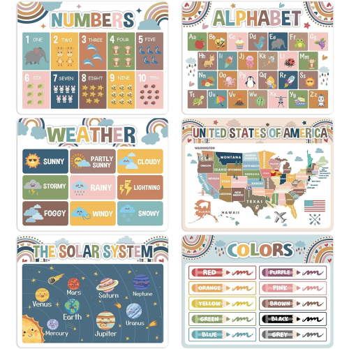 GR Educational Preschool Washable Kids Placemats Set of 6 Plastic Table Mats Toddler Children Montessori Place Mats