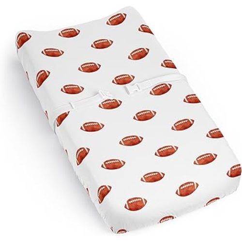 Sweet Jojo Designs Brown and White Football Boy Baby Changing Pad Cover Sheet – Infant Newborn Diaper Table Change Mat Cover - for The Vintage Foot Ball Sports Themed Footballs Collection