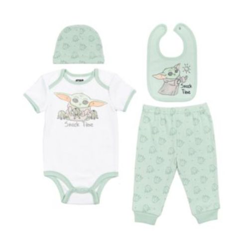 Starwars Baby Boys Mandalorian Yoda Layette Set Bodysuit Pant Bib Hat