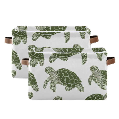 Ryvnso Turtle Retro Storage Basket Large Bin Foldable Boxes Toys Organizer 14.2x10.2x8.3in 2 PCs