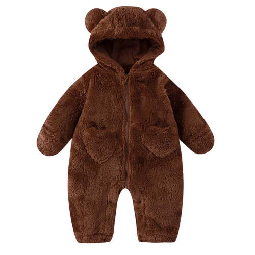 Ulitacool Pajamas For Boys 9-12 Months Infant Sleepsuit Winter Warm Hooded With Bear Design Cozy Pajama Set For Infants Soft Outfits Nightwear Brown