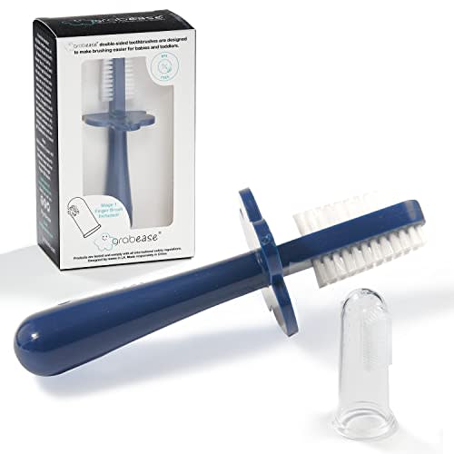 grabease Toddler Toothbrush Baby Training Toothbrush Double Sided Toothbrush Baby, BPA-Free & Phthalate-Free for Baby & Toddler, 1 Pack, Navy