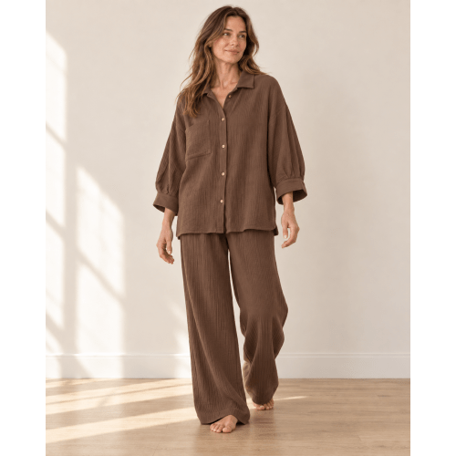 100% Cotton Muslin Lounge Set for Women, Shirt and Pants