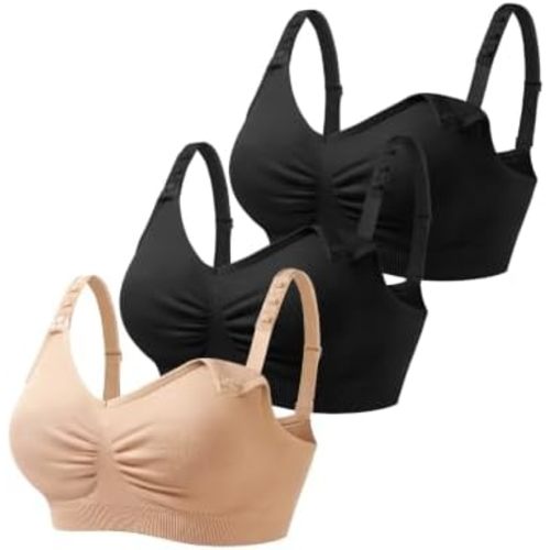 HOFISH 3PACK Full Bust Seamless Nursing Maternity Bras Bralette S-XXL with Extra Bra Extenders & Clips