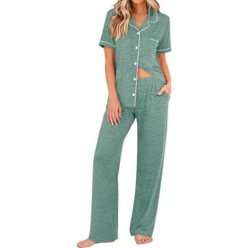 Ekouaer Pajamas for Women Set Short Sleeve Long Pants 2 Piece Lounge Set