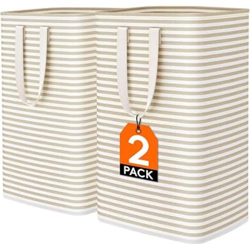 Lifewit 75L Large Laundry Baskets, 2 Pack, Reinforced Handles, Beige