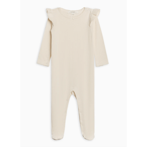Addy Brushed Back Pointelle Flutter Sleeve Footed Romper - Ivory