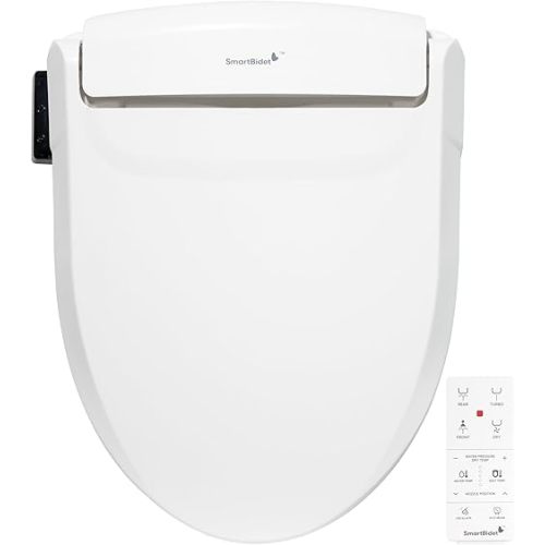 SmartBidet® SB-1000WE Electric Smart Bidet Toilet Seat with Heated Seat, Warm Air Dryer, Temperature Control Wash, and Remote Control, Elongated Seat