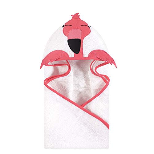 Hudson Baby Unisex Baby Cotton Animal Face Hooded Towel, Modern Flamingo, One Size