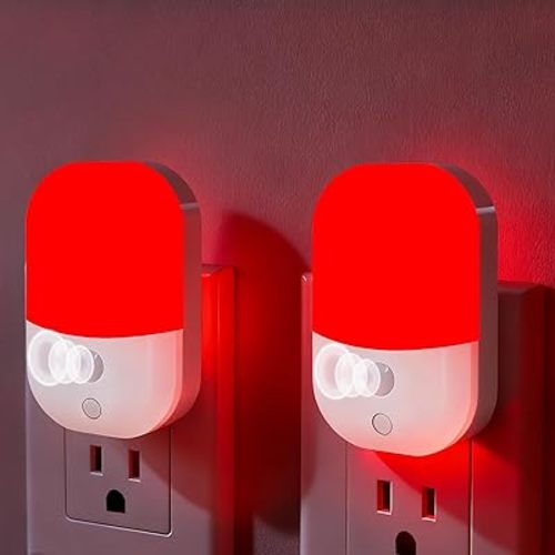 670nm Red Light Night Light for Sleep Therapy - 2 Pack, Auto Dusk to Dawn Sensor, 0.3W Dimmable & Portable LED Red Night Lights Plug into Wall for Nursery Bedroom Bathroom Kitchen Hallway