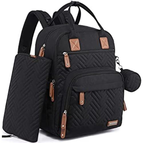 iniuniu Diaper Bag Backpack, 4 in 1 kit Large Unisex Baby Boys Girls Waterproof Travel Back Pack with Diaper Pouch, Washable Changing Pad, Pacifier Case and Stroller Straps, Black