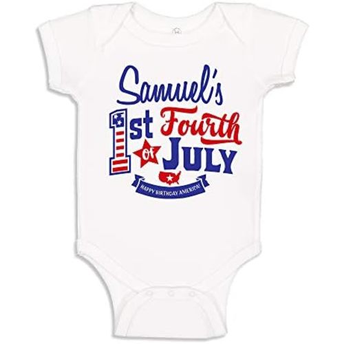 My First 4th of July Baby Bodysuit Personalized with Custom Name for 1st Independence Day