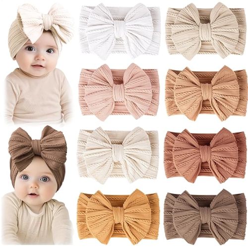 Prohouse 8 Pack Baby Headbands Soft Nylon Hairbands Hair Bows for Newborns Infants Toddlers and Baby Girls Elastic Hairbands for Daily Wear, Photoshoots