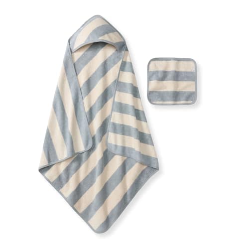 Burt's Bees Baby 100% Organic Cotton Woven Terry Towel & Washcloth Set | Soft & Absorbent Hooded Towel & Washcloth for Infants, Toddlers and Kids, Unisex Bath & Nursery Essentials, Measures 32"x 32"