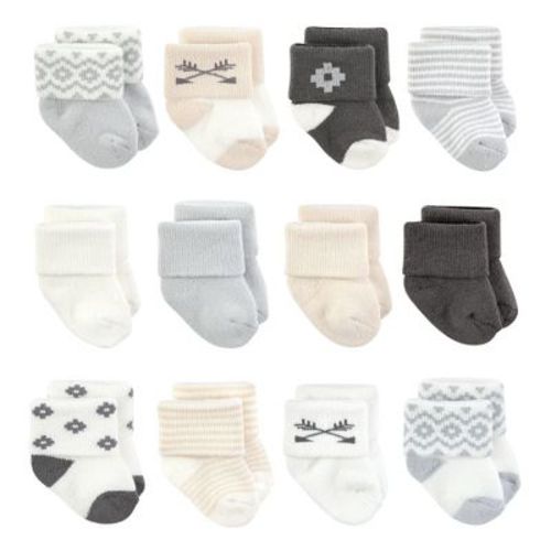 Hudson Baby Basics Infant Baby Cozy Terry Baby Sock 12-Pack, Desert Geo, 0-6 Months