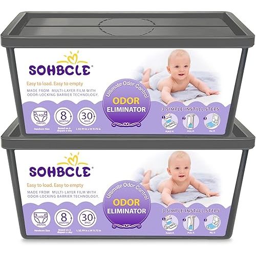 Refills Compatible with Genie Easy Roll Signature Diaper Pail and Platinum Diaper Pail, Upgraded 60 Bags Hold up to 2800 Newborn Diapers, Extra Thickness Powerful Odor Control, Unscented
