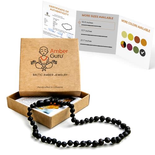 Amber Guru Baltic Amber Necklace (Authentic, Certified) - 12.5 inches - Unisex Jewelry - Raw/Unpolished Real Amber Beads - Proud to Deliver Genuine Baltic Sea Wonder Handmade