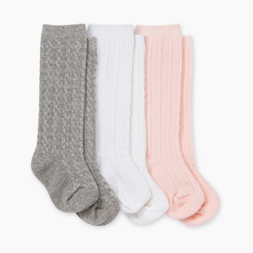 Burt's Bees Baby Cable Knit Knee-High Socks (3 Pack) - Multi, 0-3 M