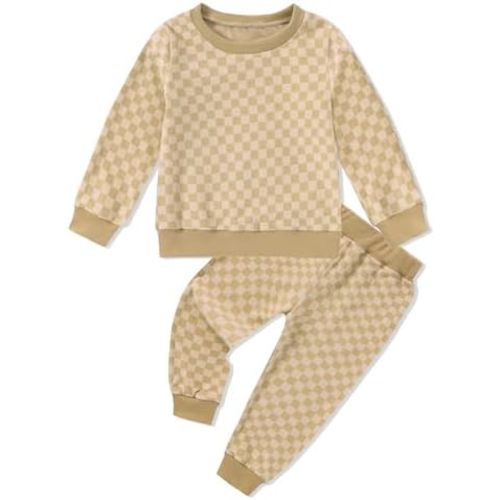 Toddler Boy Clothes Checkered Long Sleeve Sweatshirt + Pants 2Pcs Fall Winter Sweatsuit Set 1-6T