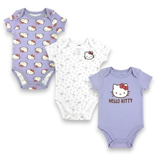 Hello Kitty Infant Girls' 3-Piece Short Sleeve Bodysuit Set, Purple, Newborn