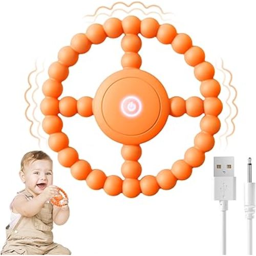 Vibrating Sensory Teething Toys,Baby Toys 6-18 Months, Autism Support & Oral Development, USB Rechargeable Teether for Toddlers, 1-2 Year Old Boys Christmas Girls Gifts idea (Orange)