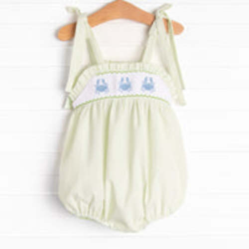 Seaside Shuffle Smocked Bubble, Green Seersucker – Stitchy Fish