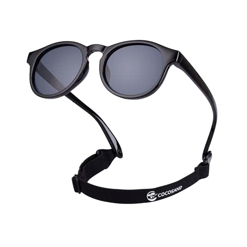 COCOSAND Baby Toddler Sunglasses with Strap Polarized Flexible Round Frame for Newborn Infant Kids Boy Girl Age 0-6 Years Old