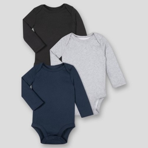 Lamaze Baby Boys' 3pk Organic Cotton Solid Long Sleeve Bodysuit - Black/Gray Newborn