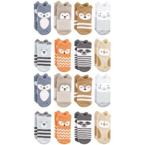 Hudson Baby Cotton Rich Baby Terry Socks 16-Pack, Multicolor Boy Woodland, 6-12 Months