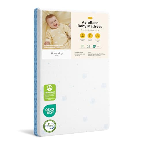 MAMAZING Aerobase Mini Crib Mattress 38" L x 24" W, 2-Stage Breathable Mattress, Non-Toxic, Waterproof Liner, Machine-Washable Outer Cover for Easy Care, Fits Mini Size & Portable Crib