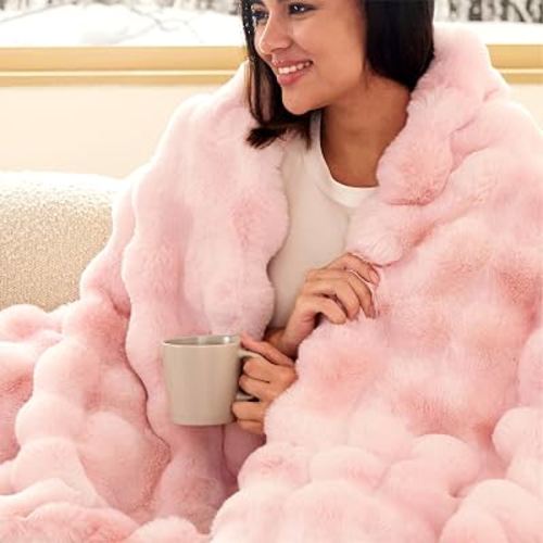 Bedsure Fluffy Bubble Faux Fur Throw Blanket, 50"x60", Tie-dye Pink | Soft, Fuzzy, Plush, Thick, Warm, Comfort, Couch, Bed, Sofa, Chair, Fleece, Cozy Gifts, Women, Men, Fall, Winter, Coloring