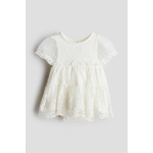 EMBROIDERED MESH BODYSUIT DRESS