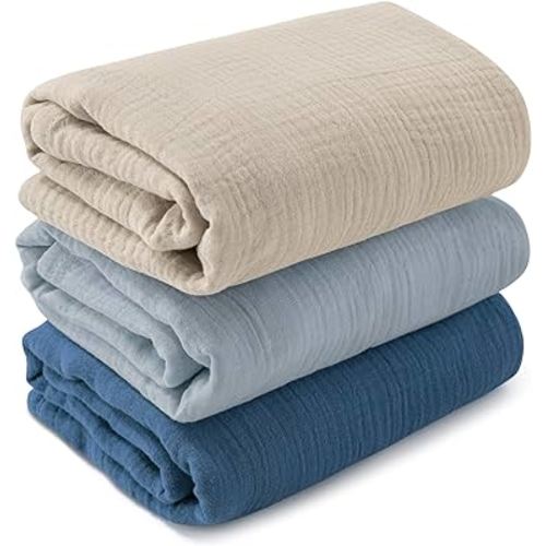 Muslin Swaddle Blankets for Newborn, 3 Pack Breathable Soft Receiving Blanket, Large 38 x 40 inches Swaddle Wrap Burping Clothes Diapers, Essentials Infant Shower Items, Toddler Gift (Graceful Colors)