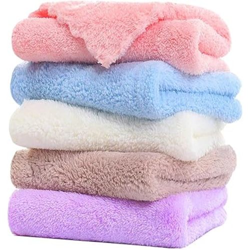 Microfiber Washcloths 5 Pack 29.5" x 13.8" Soft Feel Fingertip Towels quick Drying Coral Velvet Wash Cloths Ultra Soft, Quick-Drying & Multipurpose Face & Hand Towels for Bathroom, Spa, and Gym Towel.