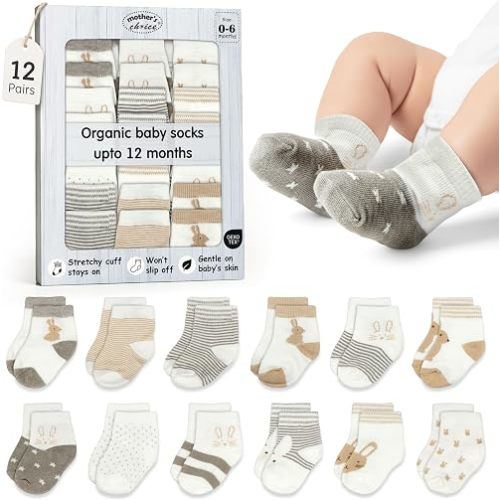 OEKO-TEX Organic Cotton Blend 12 Sock Shoes for Babies 0-6 M Gift Registry