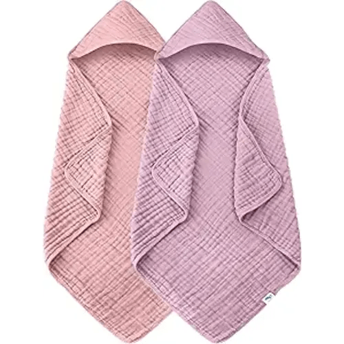 SWEET DOLPHIN Muslin Hooded Baby Bath Towels - 2 Pack 100% Cotton Towel for Babies, Infants, Toddlers - 32x32Inch - Highly Absorbent and Newborn Essential, Light Sakura