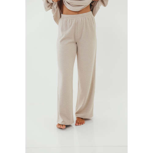 Campbell Striped Fleece Lounge Pants in Cream/Grey *Worth Exclusive Print*