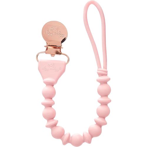 Itzy Ritzy Silicone Pacifier Clip; 100% Food Grade Silicone Pacifier Strap with Clip Keeps Pacifiers, Teethers & Small Toys in Place Features One-Piece Design & Cord (Pink)
