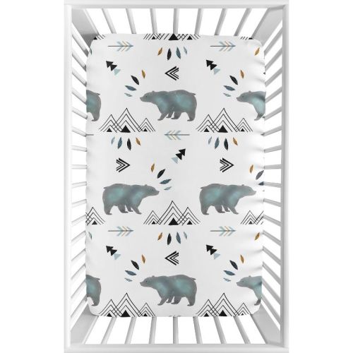 Sweet Jojo Designs Boy Baby Fitted Mini Crib Sheet Bear Mountain Blue Black and White