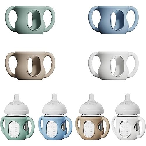 4 Pack Silicone Sleeves for Avent Natural Glass Bottles, Anti Breakage Bottle Holder with Handle, Compatible with Philips Avent Glass Natural Bottle 4 oz
