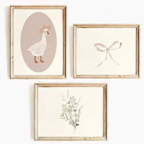 Coquette Vintage Wall Art Decor Pink Goose Nursery Poster Baby Girl Room Canvas Wall Decor Preppy Aesthetic Picture Trendy Bow Floral Prints Silly Goose Artwork for Bedroom 8x10x3 Inch Unframed