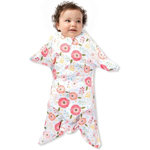 SleepingBaby Zipadee-Zip Transition Swaddle - Cozy Baby Swaddle Blanket with Zipper Convenience - Roomy Wearable Blanket for Easy Diaper Changes - Pretty Poppy, Small (4-8 Month)