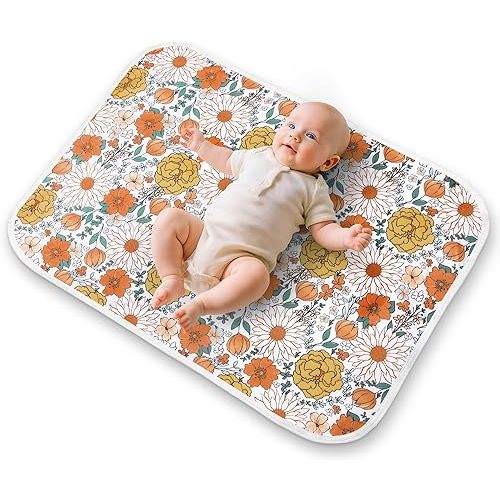 Diaper Changing Pads for Baby, Flower Change Mat, 3Layers Waterproof Change Pad Foldable Absorbent Mats for Women, Reusable Incontinence Underpads for Patient 24''x30'' (Daisy Flower)