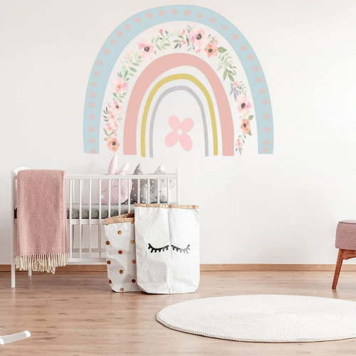 Rainbow Wall Decals Boho Rainbow Stars Hearts Moon Clouds Wall Sticker Colorful Wall Rainbow Wallpaper Decals for Girls Kids Bedroom Nursery Decor