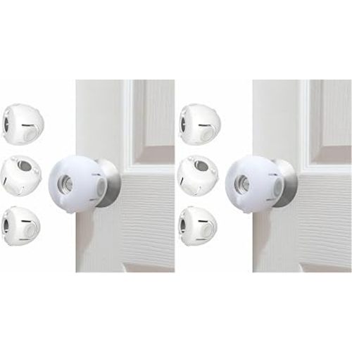 Child Proof Door Knob Covers, 8-Pack, White - Baby Safety Door Knob Covers for Toddlers, Snap-in Design for Easy Install, Durable & Non Toxic, Fits Standard Round Knobs