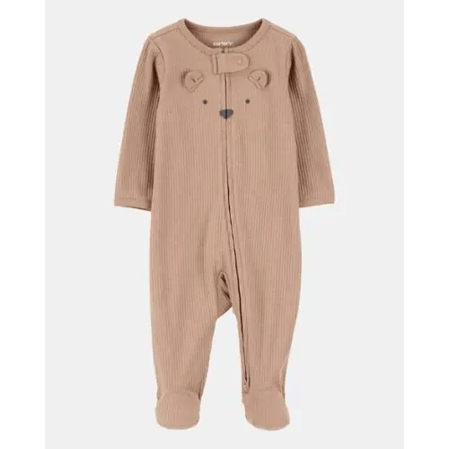 Baby Bear 2-Way Zip Ribbed Sleep & Play Pajamas - Brown | Carter's