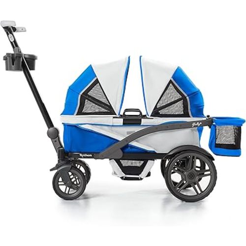 Gladly Family Anthem2 2-Seat All-Terrain Wagon Stroller with Easy Push and Pull, Removable XL Canopies, and Sturdy, Safe Folding for Storage and Transport, Electric Silver