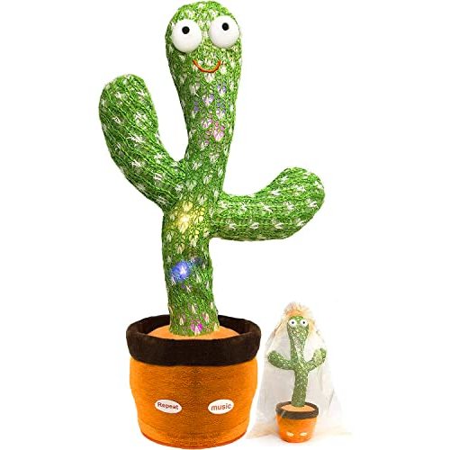 Hunfur Dancing Cactus Toys for Kids and Babies,Volume Adjustment Talking Cactus Toy,Cactus Repeats and Record What You Say (120 Songs in English) (Dancing Cactus-Gift Wrap-No Battery, Cotton)