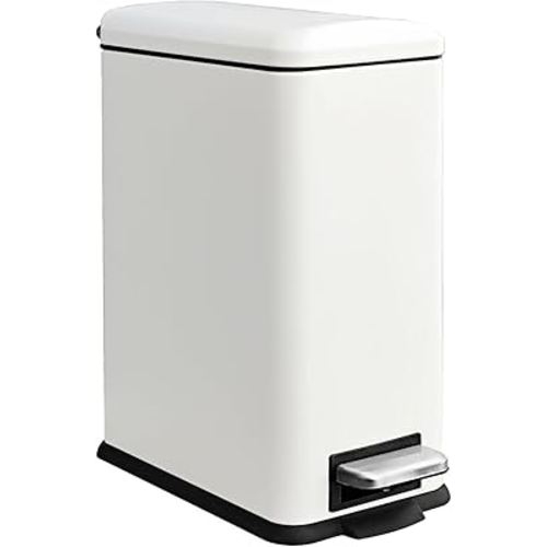 Bathroom Trash Can, 2.6 Gallon Trash Can with Lid, Stainless Steel Pedal Trash Bin with Removable Liner for Bathroom, Bedroom, Kitchen, Office,10 Liter White Garbage Can